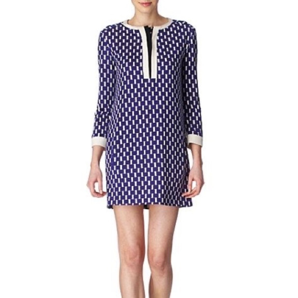 Diane Von Furstenberg Navy & White Geometric Midi Dress